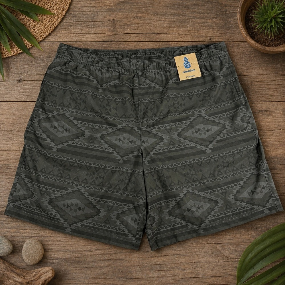 Chubbies 2XL 7" Inseam Swim Trunks Hybrid Shorts Olive Aztec Geometric NWT - Picture 1 of 5